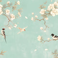 Bird and Flower Branch Mural Wallpaper for a reading room Green, White and Light Blue Mural Wallpaper - room preview 02