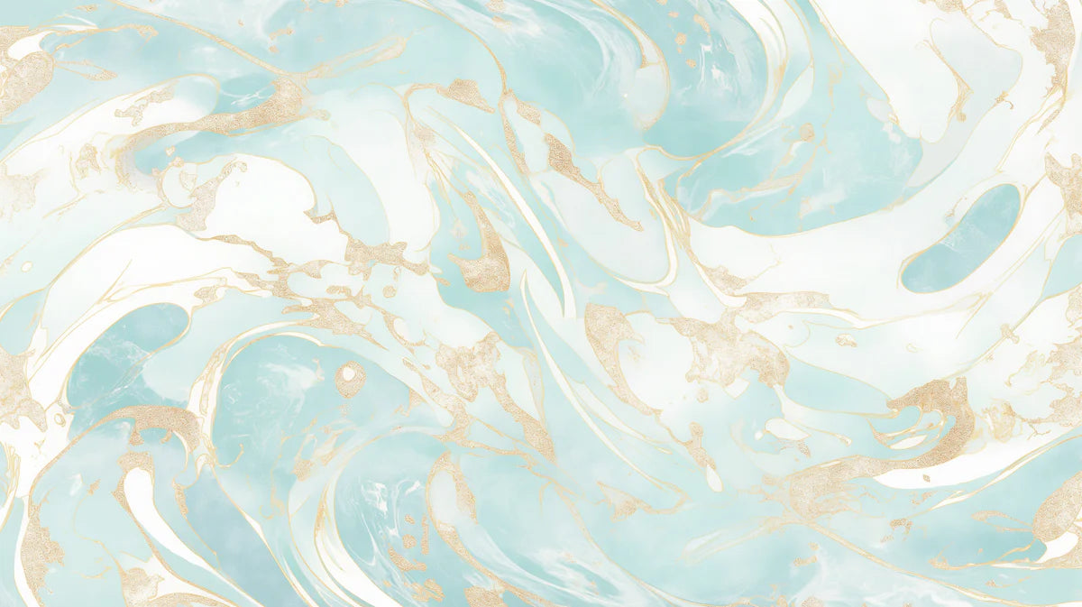 Turquoise and Gold Swirl Mural Wallpaper Turquoise, Gold and White Marble -1 Mural Wallpaper - room preview 02