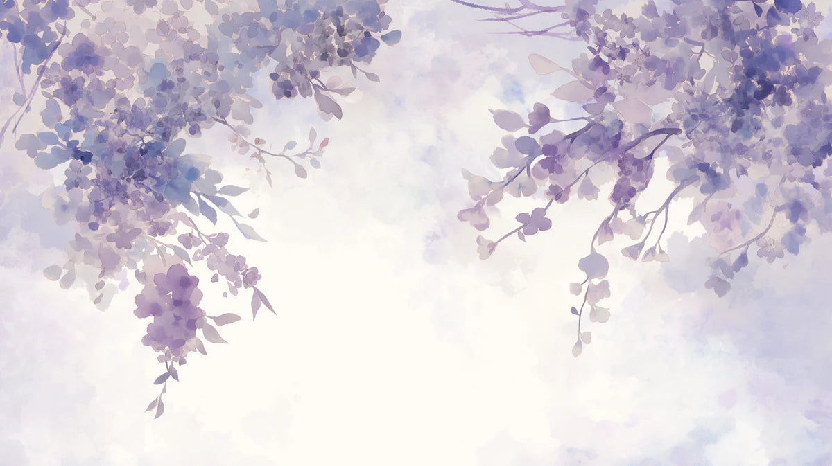 Lavender Floral Watercolor Mural Wallpaper Lavender, Purple, White and Light Blue Lavender -2 Mural Wallpaper - room preview 02