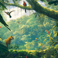 Tropical Jungle with Tiger Mural Wallpaper for a study room Green, Yellow and Blue Jungle Mural Wallpaper - room preview 02