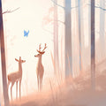 Vintage Deer in Forest Mural Wallpaper Brown, Yellow and Blue Deer -1 Mural Wallpaper - room preview 02