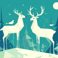 Teal Night Forest with Deer Mural Wallpaper Teal, White and Beige Deer -1 Mural Wallpaper - room preview 02