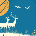 Teal Night Forest with Deer Mural Wallpaper Teal, White and Beige Deer -2 Mural Wallpaper - room preview 02