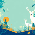 Teal Night Forest with Deer Mural Wallpaper Teal, White and Beige Deer -3 Mural Wallpaper - room preview 02