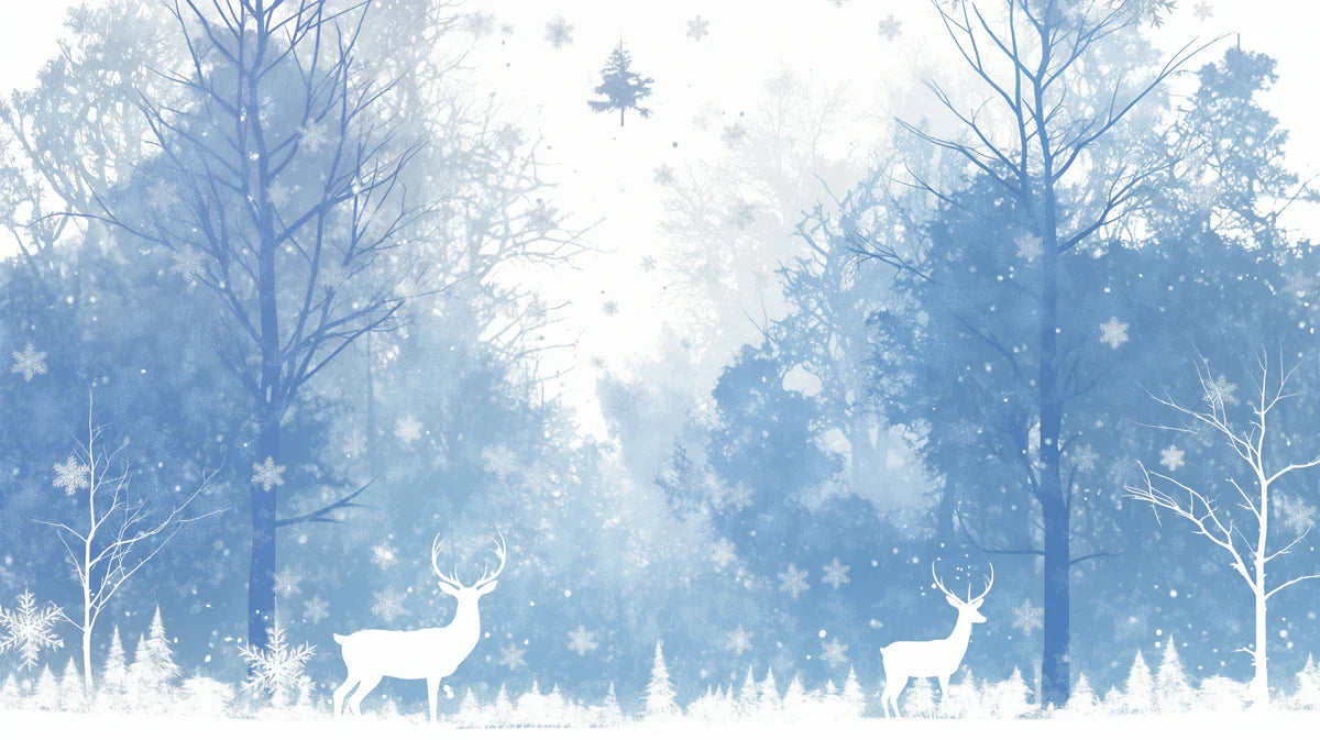 Blue Winter Forest with Deer Mural Wallpaper for a nursey Blue, White and Light Blue Forest -1 Mural Wallpaper - room preview 02