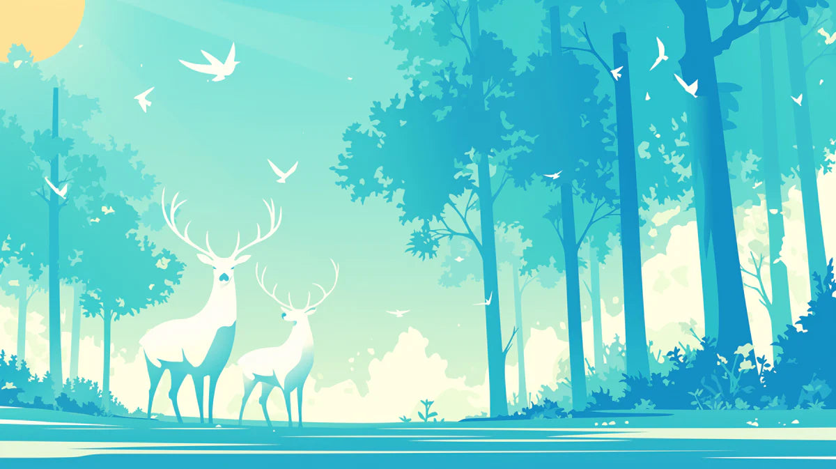Green Forest with Deer Family Mural Wallpaper for a child's room Green, Yellow and Blue Deer Family Mural Wallpaper - room preview 02