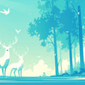Green Forest with Deer Family Mural Wallpaper for a child's room Green, Yellow and Blue Deer Family Mural Wallpaper - room preview 02