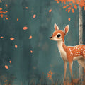 Blue Forest with Deer and Autumn Leaves Mural Wallpaper for a playroom Blue, Orange and White Dear Mural Wallpaper - room preview 02