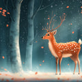Blue Forest with Deer and Autumn Leaves Mural Wallpaper for a Nursey Blue, Orange and White Dear Mural Wallpaper - room preview 02