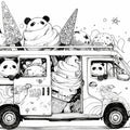 Black and White Panda Ice Cream Van Mural Wallpaper Black, White and Gray Panda -1 Mural Wallpaper - room preview 02