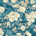 Teal and Cream Floral Mural Wallpaper Teal, Cream and Light Blue Flower -1 Mural Wallpaper - room preview 02