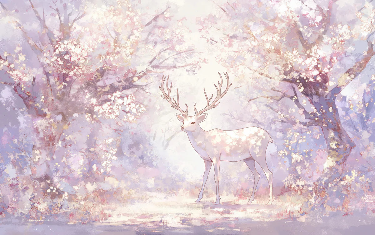 Pink and Purple Deer in Forest Mural Wallpaper Pink, Purple, White and Light Brown Deer -1 Mural Wallpaper - room preview 02