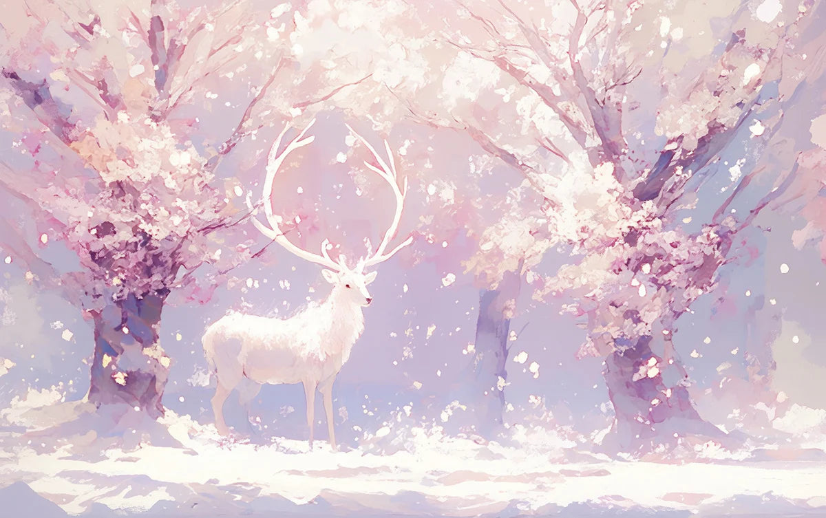 Pink and Purple Deer in Forest Mural Wallpaper Pink, Purple, White and Light Brown Deer -2 Mural Wallpaper - room preview 02