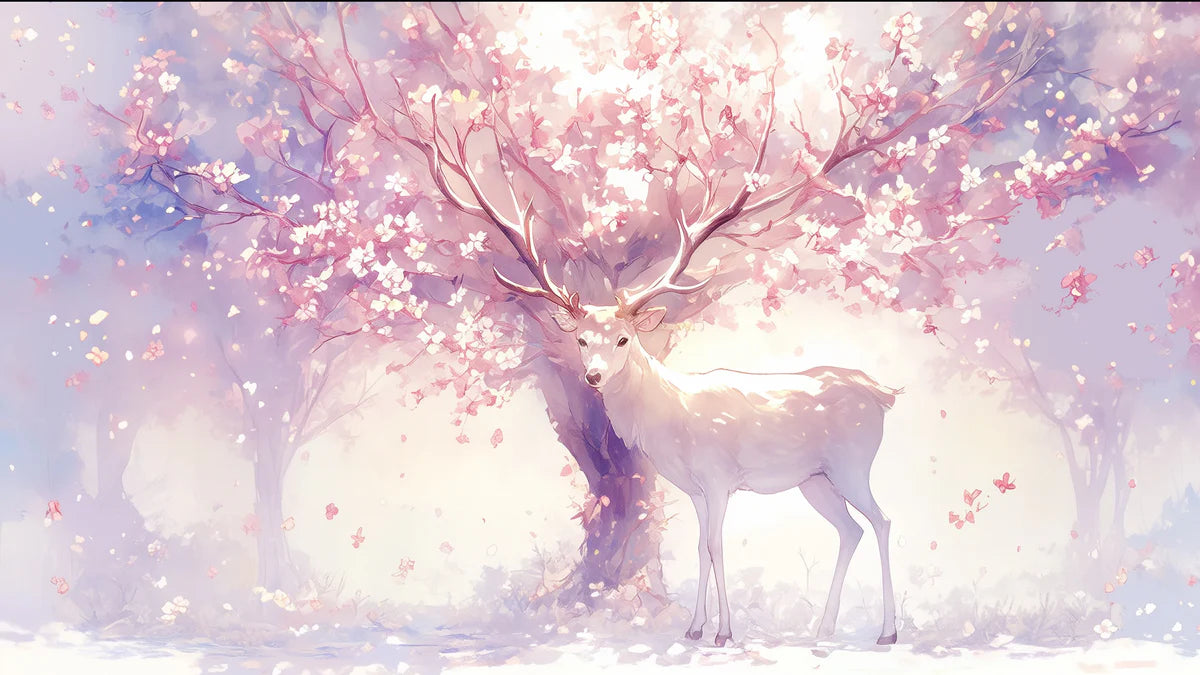 Pink and Purple Deer in Forest Mural Wallpaper Pink, Purple, White and Light Brown Deer -3 Mural Wallpaper - room preview 02