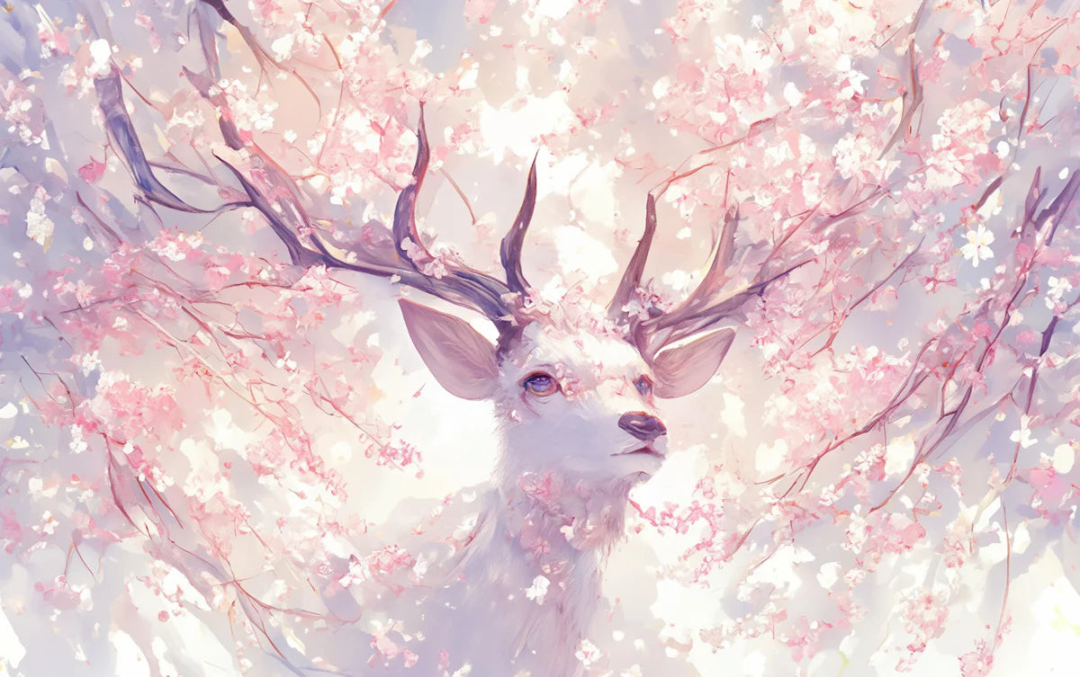 Pink and Purple Deer in Forest Mural Wallpaper Pink, Purple, White and Light Brown Deer -4 Mural Wallpaper - room preview 02