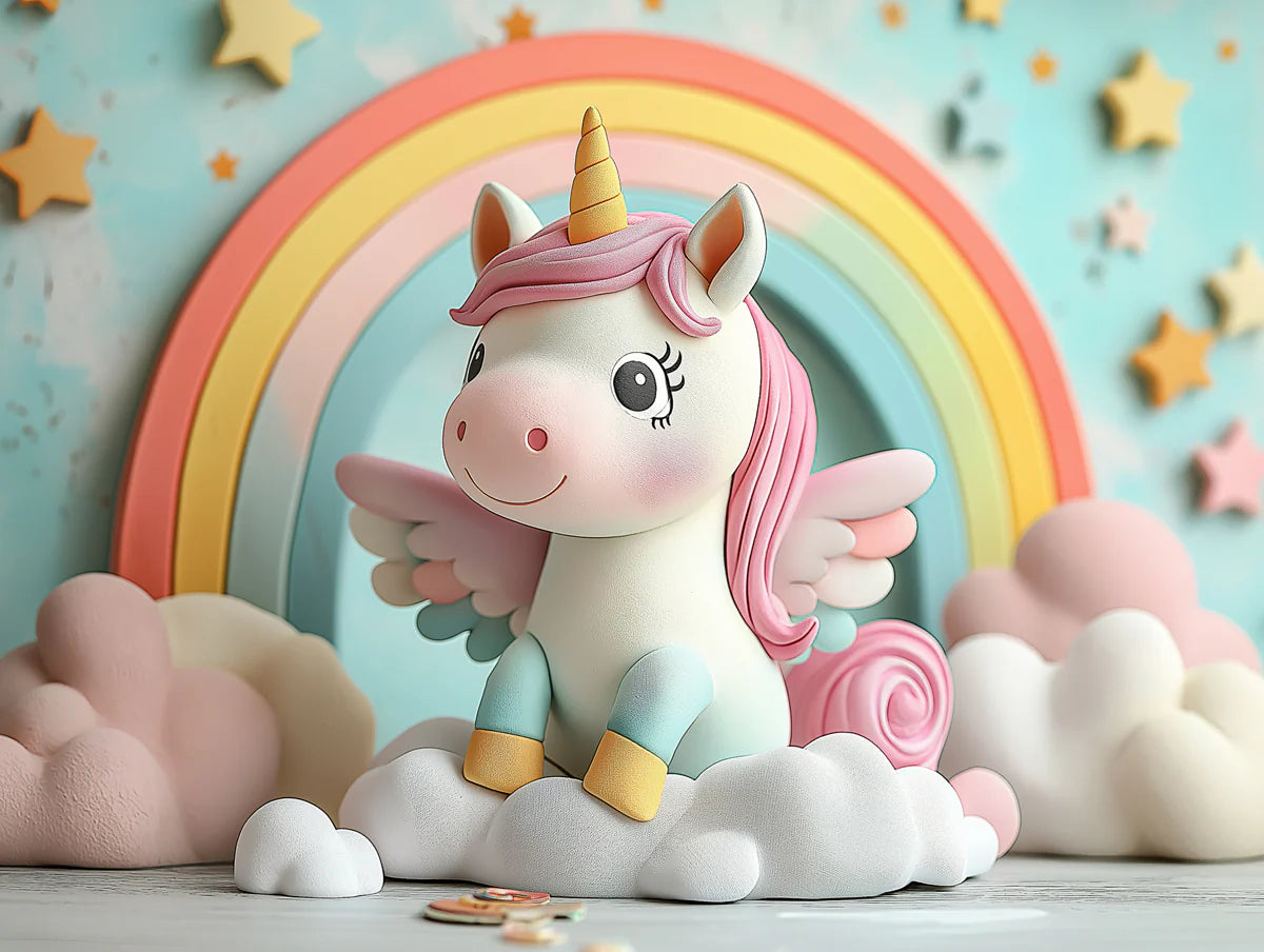 Unicorn and Rainbow Mural Wallpaper Pink, Purple, Yellow, Blue and White Unicorn -1 Mural Wallpaper - room preview 02