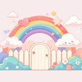 Rainbow and Clouds with Fence Mural Wallpaper Pink, Green, Blue, Yellow and White Rainbow -2 Mural Wallpaper - room preview 02