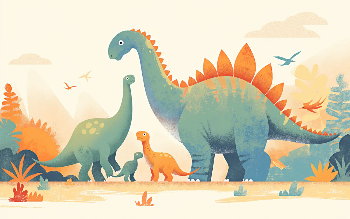 Dinosaur Landscape Mural Wallpaper Yellow, Green, Blue and Brown Dinosaur -1 Mural Wallpaper - room preview 02
