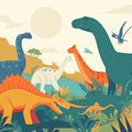 Dinosaur Landscape Mural Wallpaper Yellow, Green, Blue and Brown Dinosaur -4 Mural Wallpaper - room preview 02