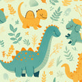 Cute Dinosaur Pattern Mural Wallpaper Green, Orange, Blue and White Dinosaur -1 Mural Wallpaper - room preview 02