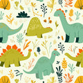 Cute Dinosaur Pattern Mural Wallpaper Green, Orange, Blue and White Dinosaur -2 Mural Wallpaper - room preview 02