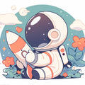 Cute Astronaut with Rocket Mural Wallpaper Blue, Orange, White and Pink Astronaut -1 Mural Wallpaper - room preview 02