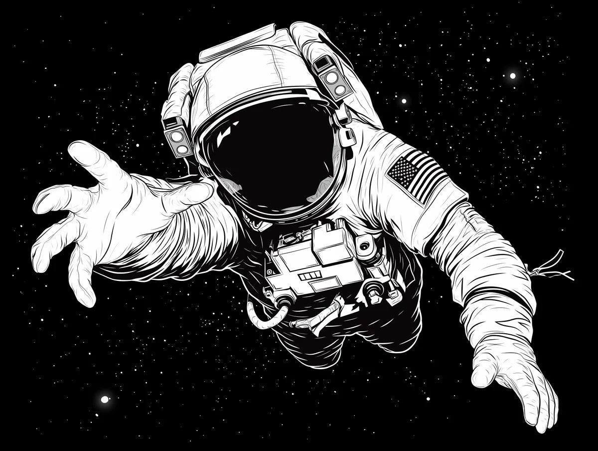 Black and White Astronaut Mural Wallpaper for a playroom Black, White and Gray Astronaut Mural Wallpaper - room preview 02