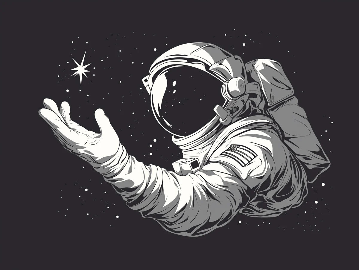 Black and White Astronaut Mural Wallpaper for a Nursey Black, White and Gray Astronaut Mural Wallpaper - room preview 02
