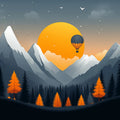 Mountain Sunset with Hot Air Balloons Mural Wallpaper Orange, Blue, Gray and Green Mountain Mural Wallpaper - room preview 02