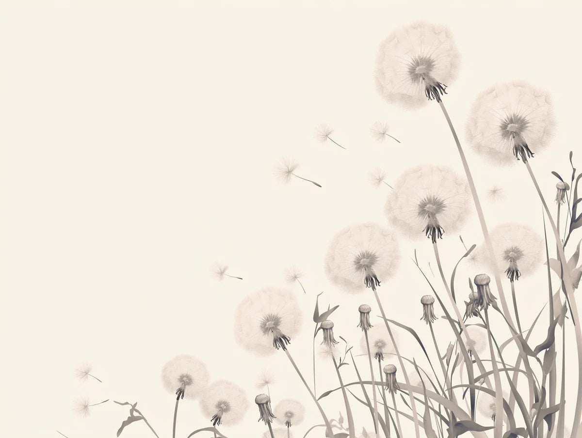Dandelion and Dragonfly Mural Wallpaper for a living room White, Blue and Light Gray Dandelion -1 Mural Wallpaper - room preview 02