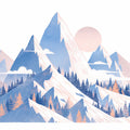 Blue Mountain and Sun Mural Wallpaper for a living room Blue, Orange and White Mountain Mural Wallpaper - room preview 02