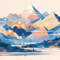 Blue Mountain and Sun Mural Wallpaper for a study Blue, Orange and White Mountain Mural Wallpaper - room preview 02