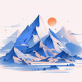 Blue Mountain and Sun Mural Wallpaper for a living room Blue, Orange and White Mountain -3 Mural Wallpaper - room preview 02