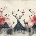 Deer Head with Roses Mural Wallpaper White, Gray, Red and Brown Deer -1 Mural Wallpaper - room preview 02