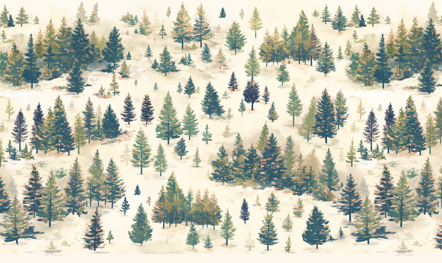 Papier Peint Mural Forêt dans la Brume Vert, Beige et Marron - 1 Papier Peint Mural printable artwork