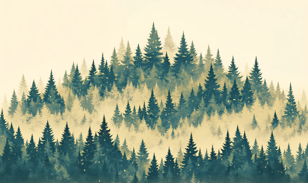 Misty Forest Mural Wallpaper Green, Blue and Beige Forest -1 Mural Wallpaper - room preview 02
