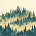 Misty Forest Mural Wallpaper Green, Blue and Beige Forest -1 Mural Wallpaper - room preview 02