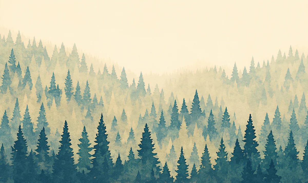 Misty Forest Mural Wallpaper Green, Blue and Beige Forest -2 Mural Wallpaper - room preview 02