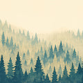 Misty Forest Mural Wallpaper Green, Blue and Beige Forest -2 Mural Wallpaper - room preview 02