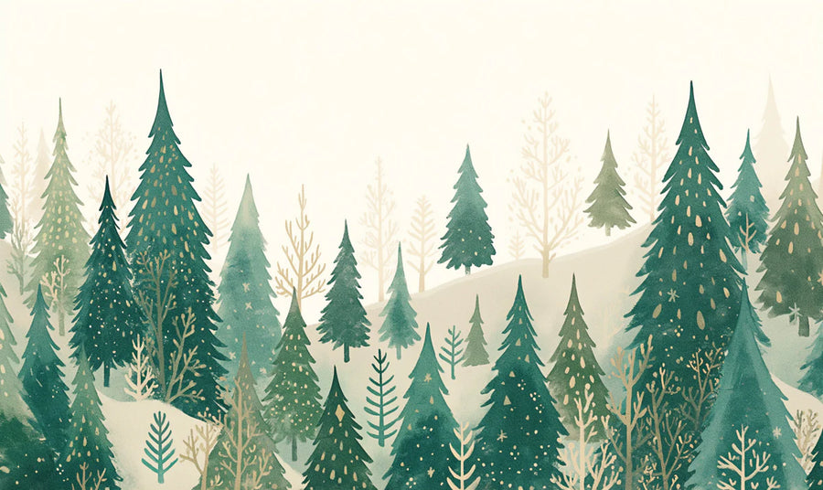 Forest Wallpaper Mural – Woodland Wall Mural – Winter Forest Pine Tree – Nordic Woodland Wall Decor printable artwork
