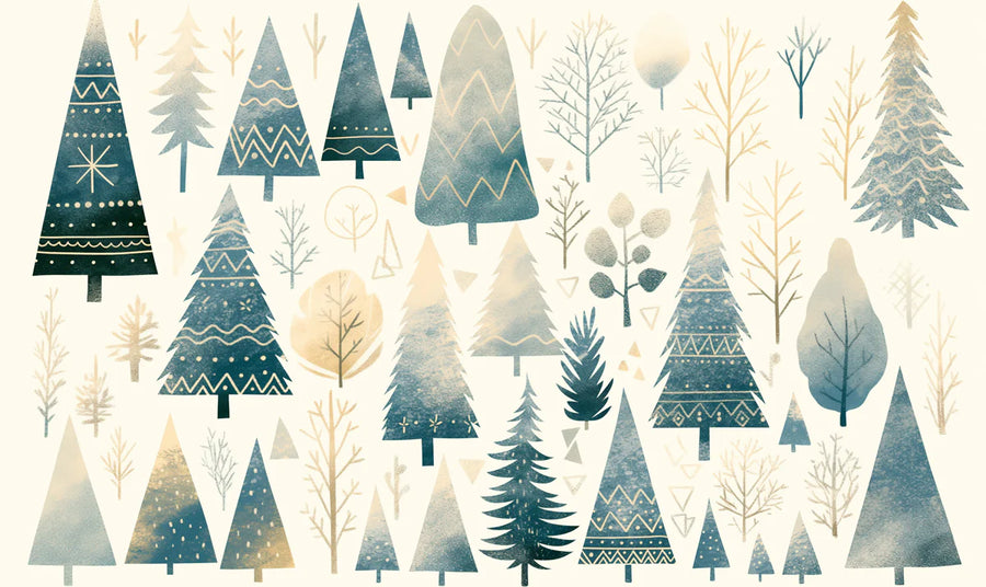Forest Wallpaper Mural – Woodland Wall Mural – Scandinavian Forest Tree Pattern Kids – Winter Woodland printable artwork