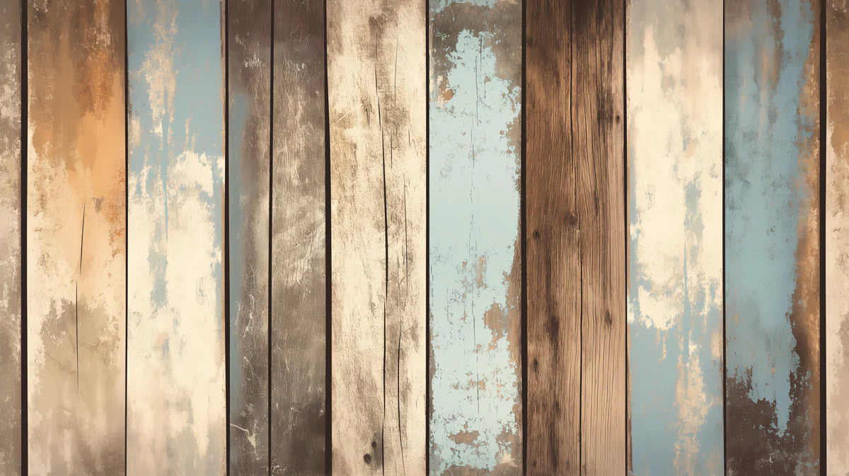 Rustic Wood Panel Mural Wallpaper Brown, Blue, Beige and Tan wood panel Mural Wallpaper - room preview 02