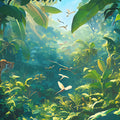 Tropical Jungle with Tiger Mural Wallpaper Green, Yellow and Blue Jungle Mural Wallpaper - room preview 02