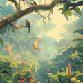Tropical Forest with Parrot Mural Wallpaper Green, Yellow, Blue and Red Forest Mural Wallpaper - room preview 02