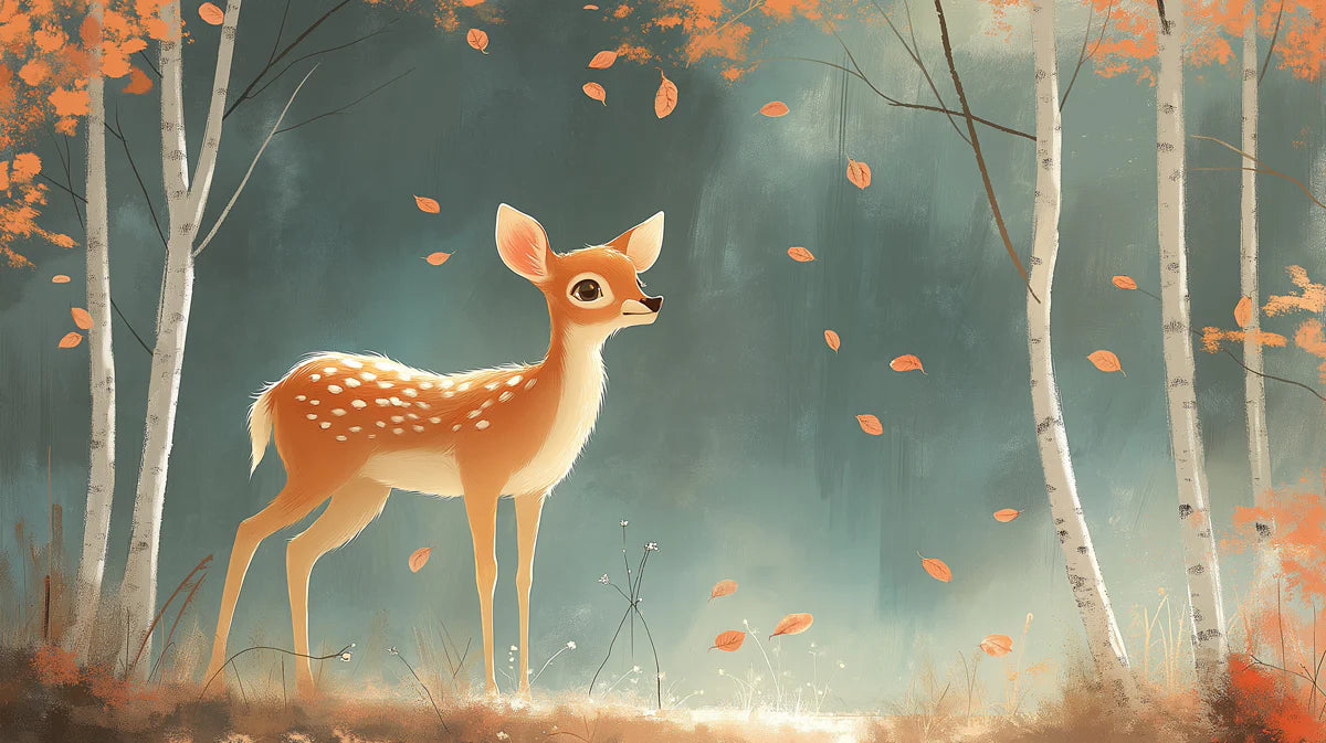 Green Forest with Fawn Mural Wallpaper Green, Orange and White Fawn Mural Wallpaper - room preview 02