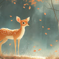 Green Forest with Fawn Mural Wallpaper Green, Orange and White Fawn Mural Wallpaper - room preview 02