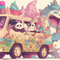 Colorful Panda Ice Cream Van Mural Wallpaper Various Colors Panda Mural Wallpaper - room preview 02