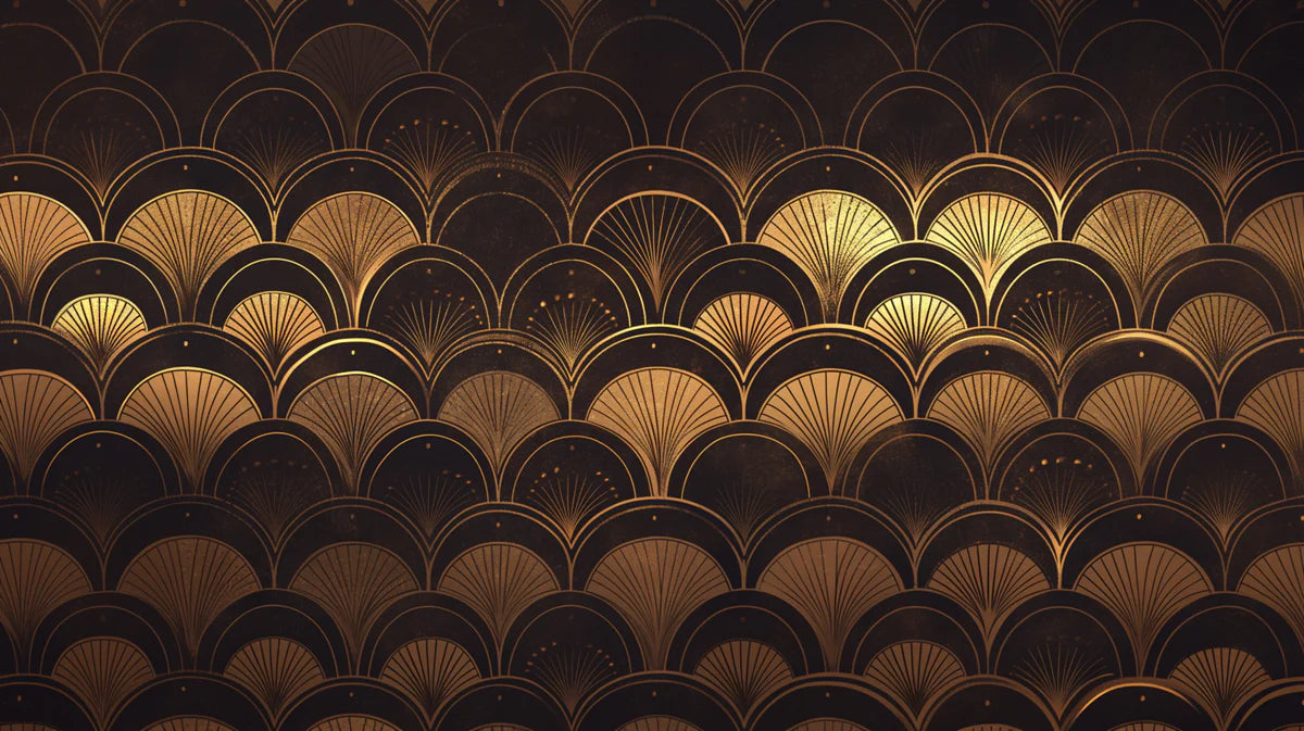 Art Deco Fan Pattern Mural Wallpaper for a Reading room Black, Gold and Dark Brown Deco Mural Wallpaper - room preview 02
