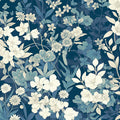 Navy Blue Floral Mural Wallpaper Navy Blue, Light Blue and White Flower Mural Wallpaper - room preview 02