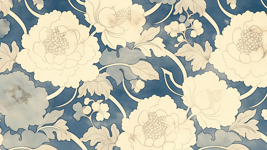Floral Wallpaper Mural – Flower Wallpaper – Blue and Cream Floral Blue, Cream and Light Blue Flower printable artwork